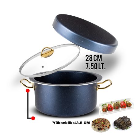 ADC 28cm Sarma, Dolma, Maklube Tenceresi Gece Mavisi Cam Kapaklı