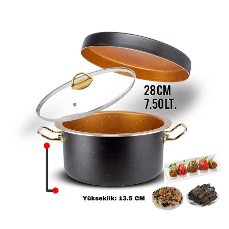 ADC 28cm Sarma, Dolma, Maklube Tenceresi Siyah Altın Cam Kapaklı