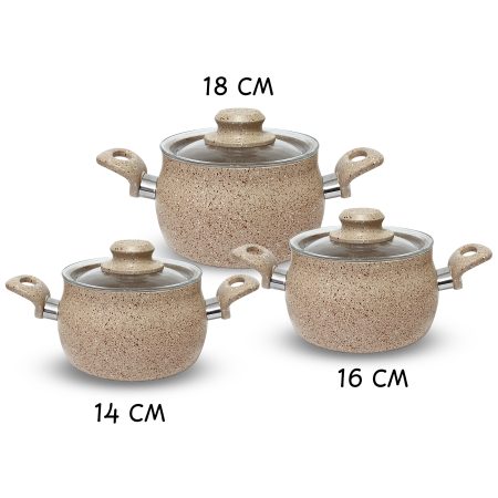 Dora Granitta Ceylin 3.5mm Granit Kaplama 14,16,18 cm 3lü Cappucino Güveç Tencere Seti