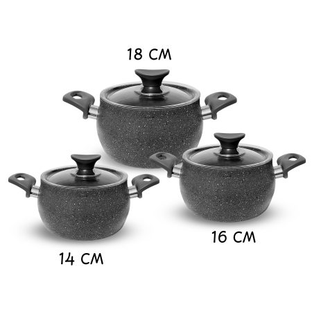 Dora Granitta 3.5mm Granit Kaplama 14,16,18 cm 3lü Gri Güveç Tencere Seti
