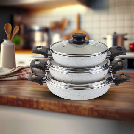 Dora Granitta 18 20 22 Cm 6 Parça Krem Kapaklı Omlet/sahan Tava Seti