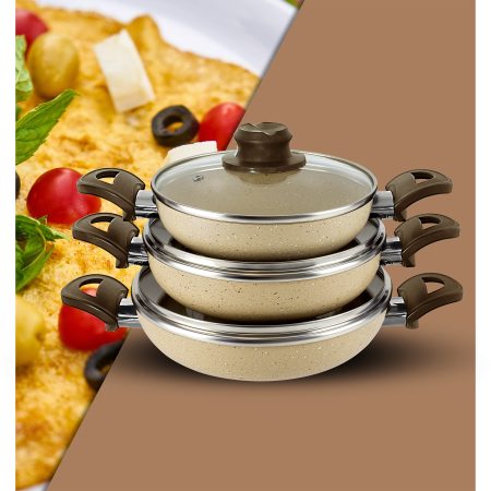 Dora Granitta 18 20 22 Cm 6 Parça Cappucino Kapaklı Omlet/sahan Tava Seti