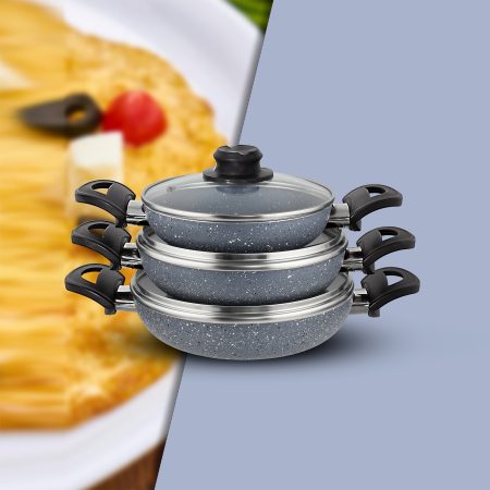 Dora Granitta 18 20 22 Cm 6 Parça Gri Kapaklı Omlet/sahan Tava Seti