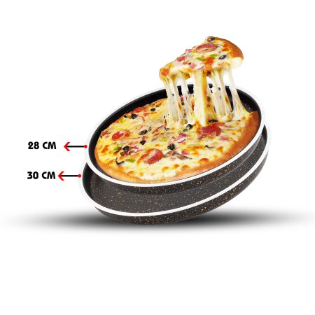 Dora Granitta Pizza, Künefe Eli Böğründe (YANYANA) 28 Cm,30 Cm 2'li Tepsi Seti-siyah Altın