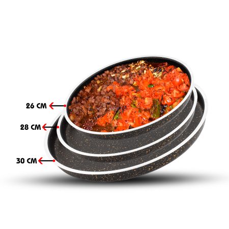 Dora Granitta Pizza, Künefe Eli Böğründe (YANYANA) 26 Cm,28 Cm,30 Cm 3'lü Tepsi Seti-siyah Altın